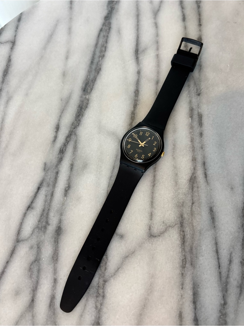 Swatch Black Watch with Gold-Tone Accents